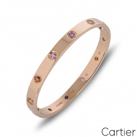 Cartier Rose Gold Coloured Stones Love Bracelet Size 19 B6036519